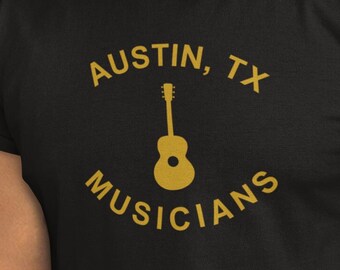 Black & Gold Guitar T-Shirt: Austin Music, Texas Gift