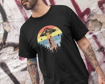 Wembanyama Retro UFO Abduction T-Shirt | Vintage Sunset Alien Silhouette