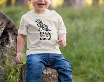 Koszulka dziecięca Dia De Los Doggy: koszulka z grafiką zwierzęcą