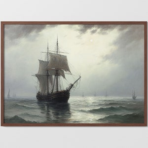 Segelschiff Vintage Seelandschaft | Druckbare Wandkunst | Digitaler Download | Wandbild | Ölgemälde aus dem 19.Jahrhundert | Antik Stil Kunst