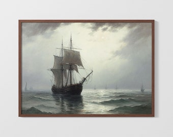 Sailing Ship Vintage Seascape | Printable Wall Art | Digital Download | Wall Print | 19th Century Oil Painting | Antique Style Art