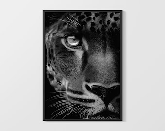 Ritratto di pantera in agguato / Arte da parete stampabile / Download digitale / Stampa da parete / Fotografia cinematografica in bianco e nero / Fauna selvatica