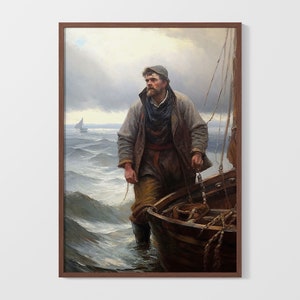 Vintage Coastal Fisherman | Printable Wall Art | Digital Download | Wall Print | 19th Century Oil Painting | Antique Victorian Style Art