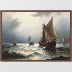 Vintage Stormy Seascape Sailing Ship | Printable Wall Art | Digital Download | Wall Print | 19th Century Oil Painting | Antique Style Art