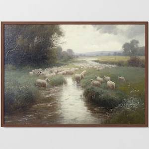 Country Farm Sheep Grazing | Printable Wall Art | Digital Download | Wall Print | 19th Century Oil Painting | Antique Style Art