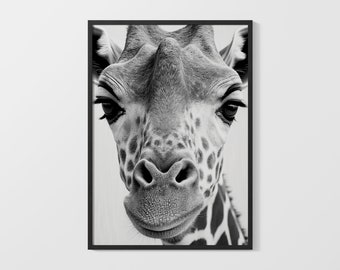 Giraffe Portrait | Printable Wall Art | Digital Download | Wall Print | Black and White Film Photography | African Wildlife Photography
