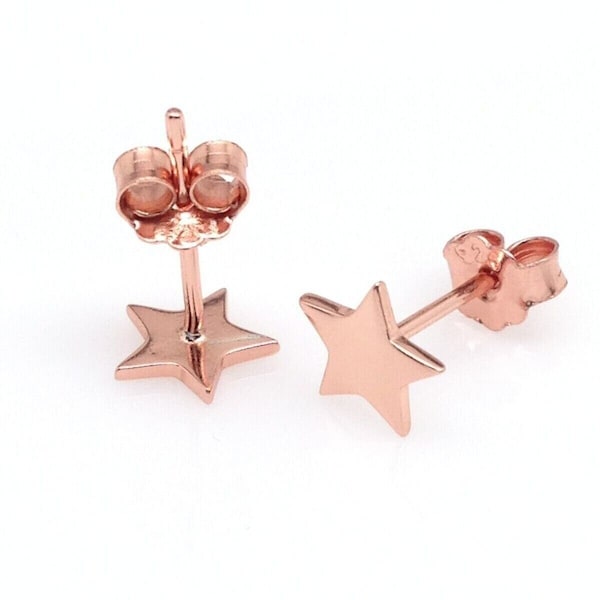 6mm Rose Gold Star Stud Earrings 925 Sterling Silver, Small Tiny Star Post Studs, Plain Star Stud 6mm(0.24")