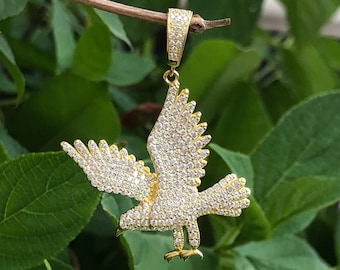 31mm/1.22in Gold Eagle Pendant Sterling Silver 925, Gold Plated, Cubic Zirconia, Eagle Pendant for Men, 45mm/1.77"