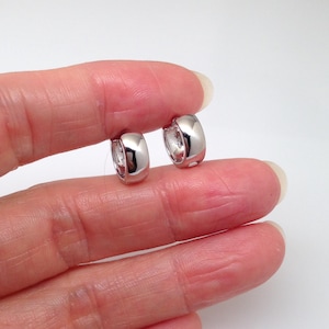 10mm/8.5mm x4mm Silver Huggie Hoop Earrings Sterling Silver 925, Wide Plain Huggie Hoops for Men Women, VERY SMALL Huggie Hoops