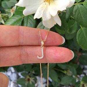 May include: A gold chain necklace with a small pendant in the shape of the letter J. The pendant is encrusted with small, clear gemstones.