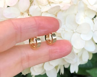 9mm/6.6mm x3mm Gold Huggie Hoop Earrings Sterling Silver 925, Gold Plated, Plain Huggie Hoops, Tiny Hoops, EXTRA SMALL