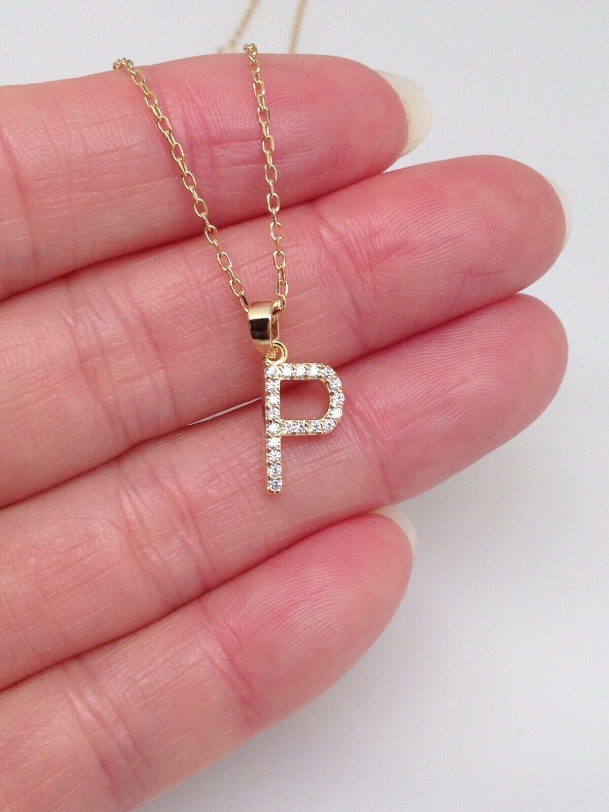 11mm Gold Initial P Necklace Sterling Silver 925, Gold Plated