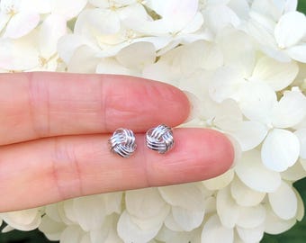 7mm Silver Love Knot Stud Earrings Sterling Silver 925, Love Knot Studs, Tiny Love Knot Earrings, Gift for Her