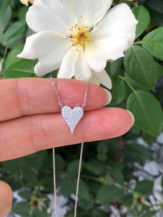 13mm/0.51in Pave Heart Necklace Sterling Silver 925, Cubic