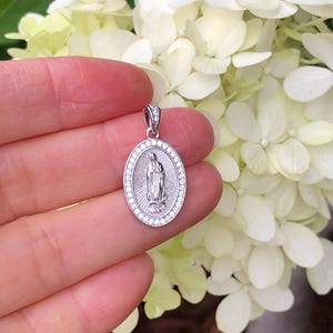17.5mm/0.69in Silver Guadalupe Pendant Sterling Silver 925, Virgin Mary Pendant, Cubic Zirconia Guadalupe Pendant for Women Girl, 24mm/0.94&quot;