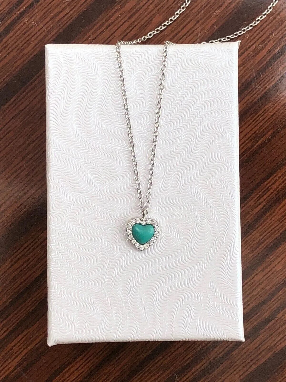 7mm Silver Turquoise Heart Necklace Sterling Silver 925, Cubic