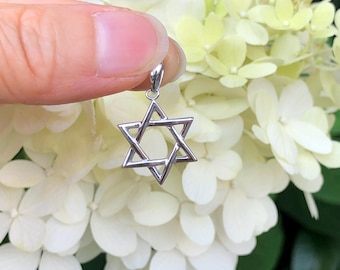 17mm/0.67in Silver Star of David Pendant Sterling Silver 925, Jewish Star Pendant, Plain Silver Pendant, 26mm/1.02"