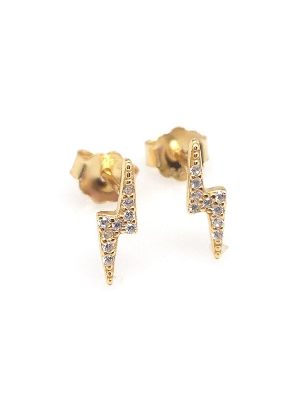 Orecchini A Bottone A Forma Di Fulmine, 9ct Oro Giallo Su Argento, Con Zirconi Simulati, Old English Jewellers - Foto 4