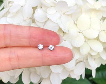 3.8mm Silver Bezel Solitaire Stud Earrings Sterling Silver 925, Cubic Zirconia, Mini Round Studs, Dainty Solitaire Earrings for Men Women