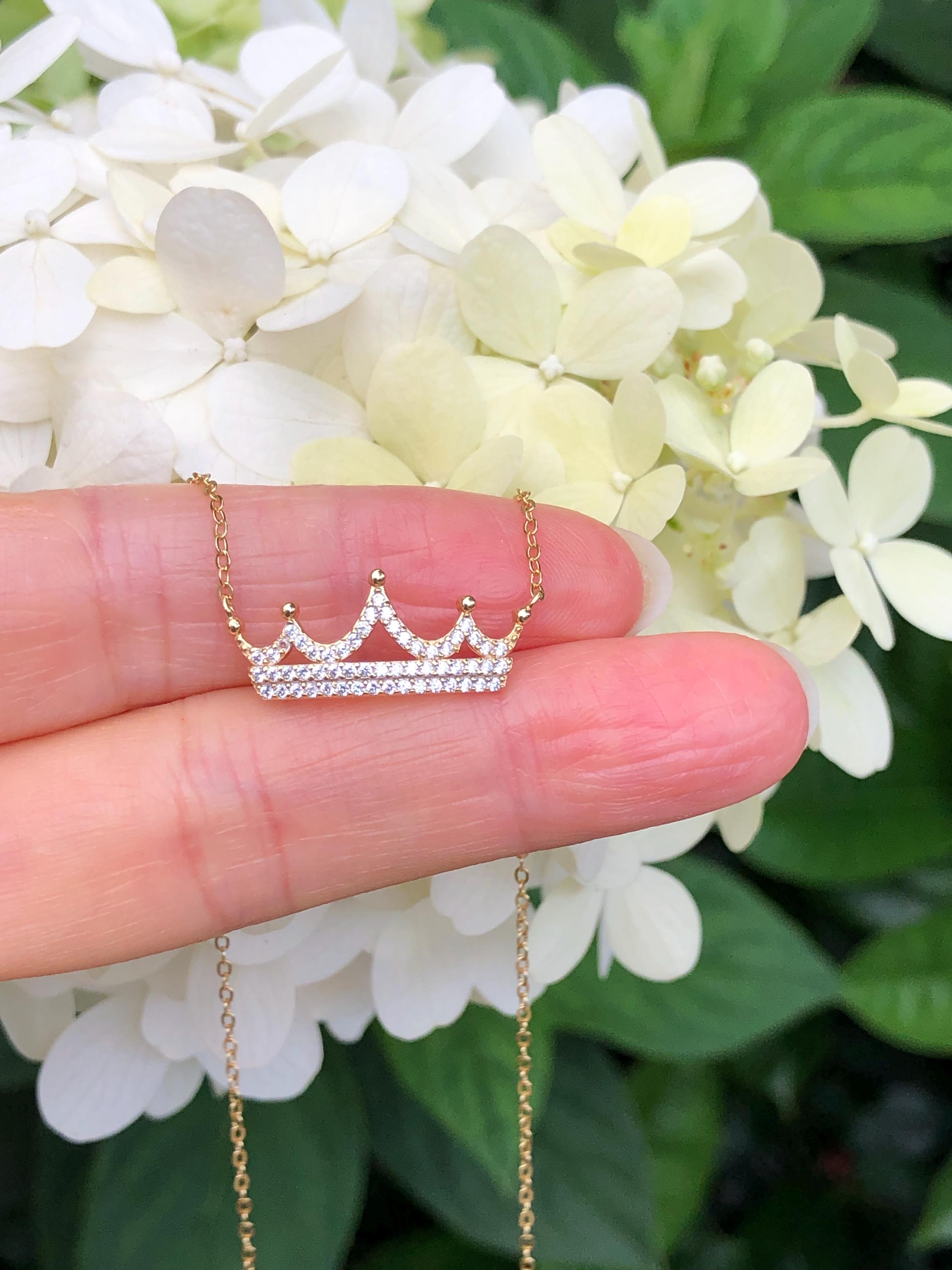 ミュージシャン CROWN NECKLACE GOLD 20mm/0.79in Gold Crown Necklace Sterling Silver 925, Cubic