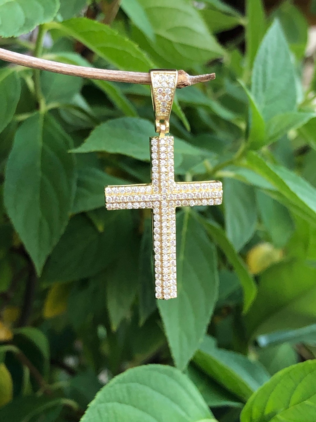 29mm/1.14in Gold Cross Pendant Sterling Silver 925, Gold Plated, Cubic ...