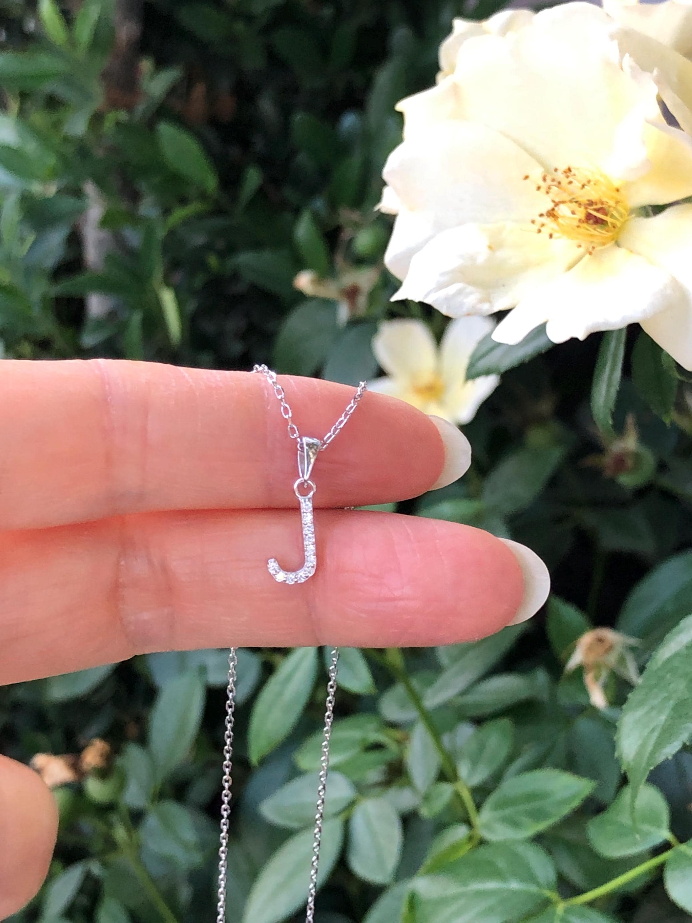9mm Silver Initial J Necklace Sterling Silver 925, Dainty Initial