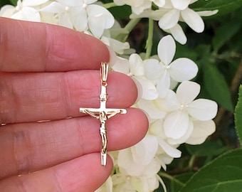24mm/0.94in Gold Crucifix Pendant Sterling Silver 925, Gold Plated, Small Jesus Cross Pendant, Plain Pendant, 32mm/1.26"