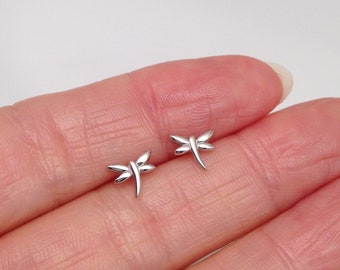 5mm Dragonfly Stud Earrings 925 Sterling Silver, Dainty Tiny Plain Dragonfly Post Studs 5mm(0.20") x 6mm(0.34")