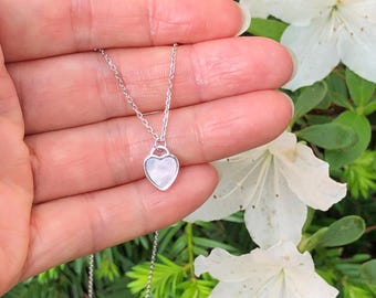 8mm Silver Heart Mother of Pearl Necklace Sterling Silver 925