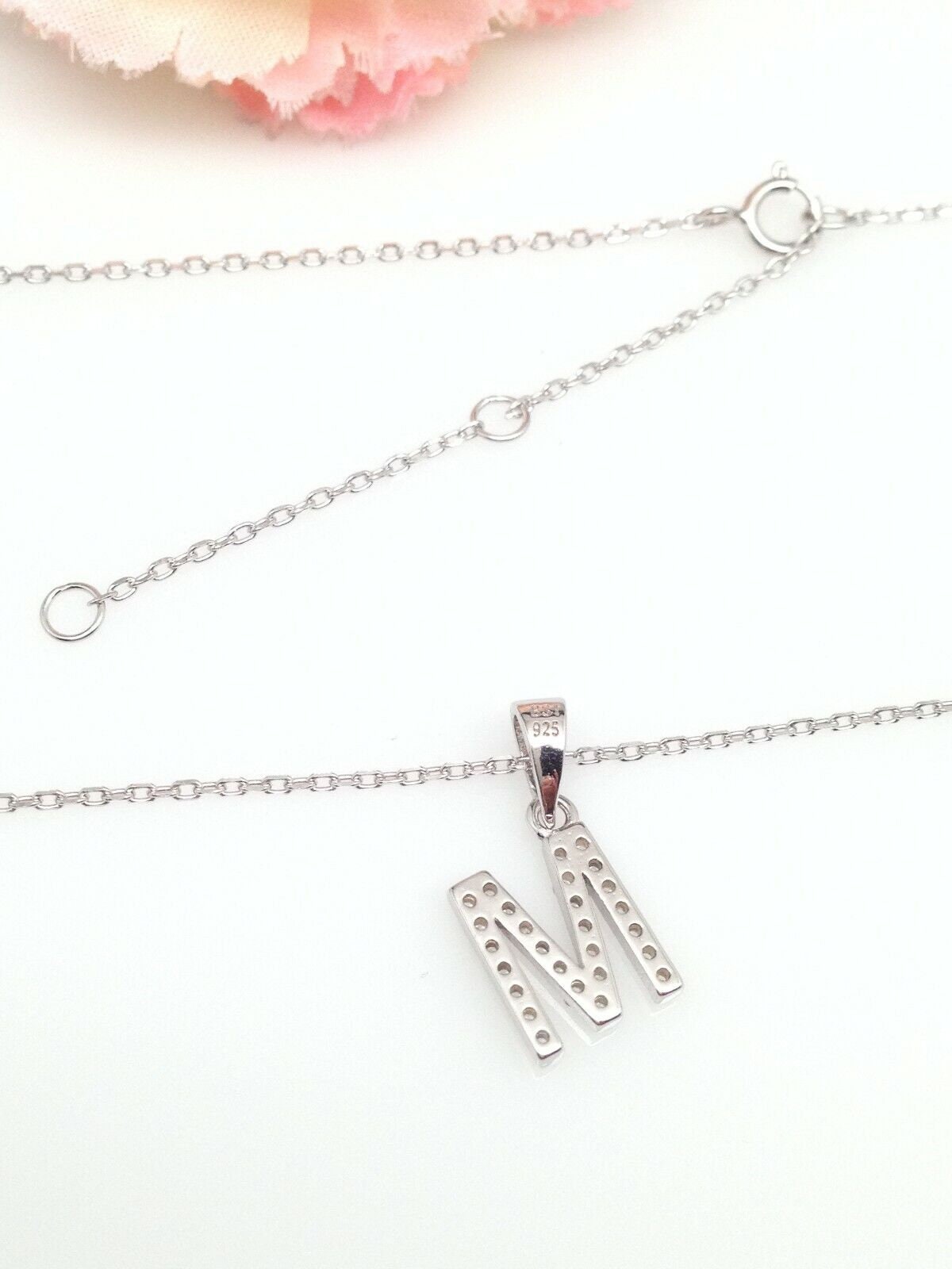 8.8mm Silver Initial M Necklace Sterling Silver 925, Cubic 