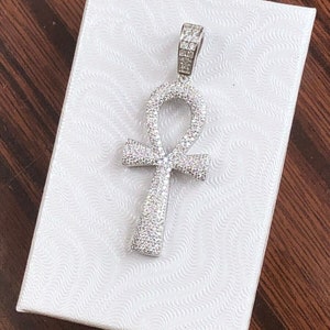 1.26in Mens Ankh Cross Pendant 925 Sterling Silver, Pave Cz Ankh Cross Pendant 32mm(1.26") /43mm(1.69")
