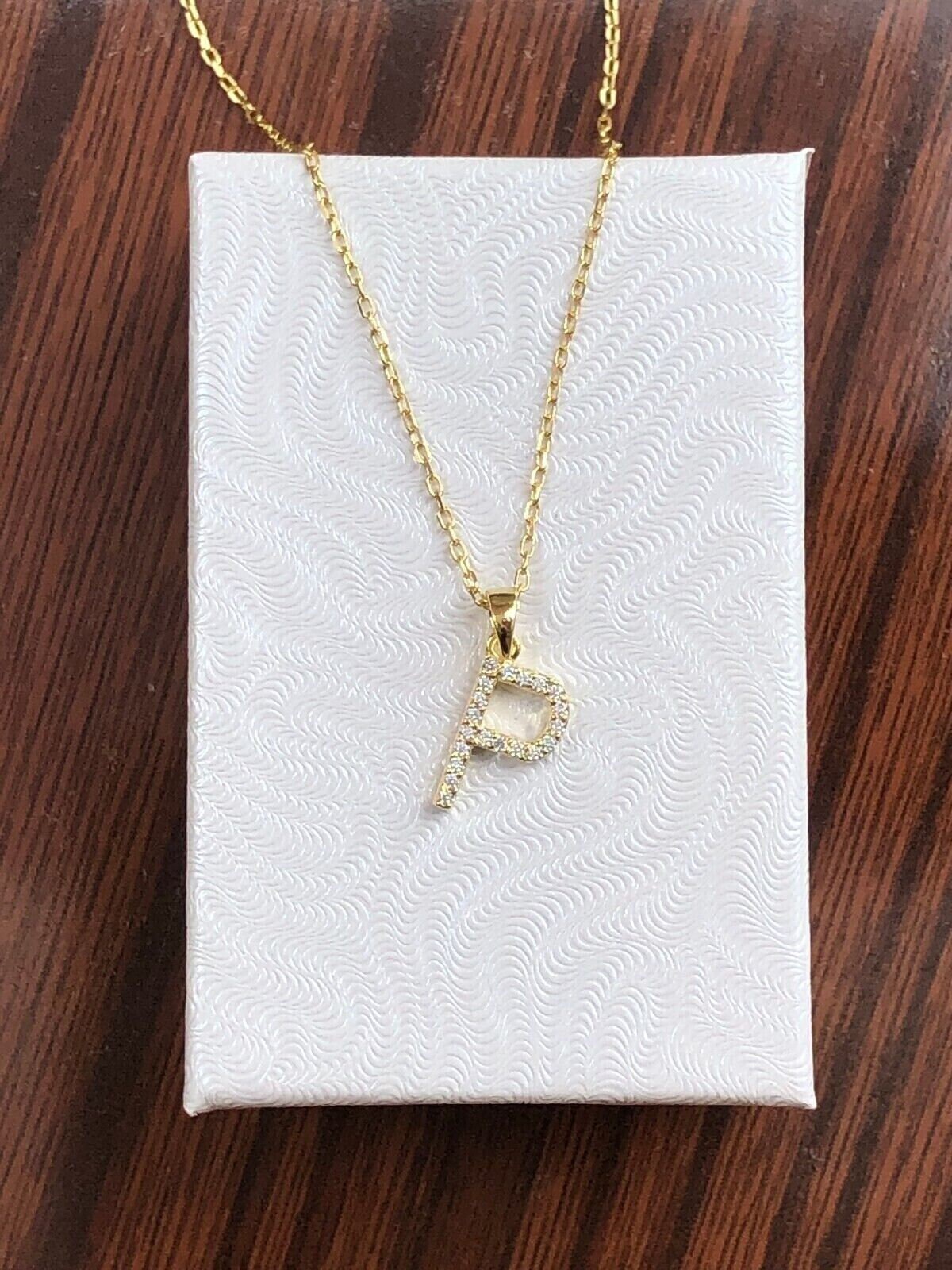 11mm Gold Initial P Necklace Sterling Silver 925, Gold Plated