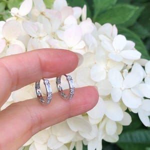 14mm/11mm x1.8mm Silver Eternity Huggie Hoop Earrings Sterling Silver 925, Cubic Zirconia Bezel All Around Hoops, Small Hoops Women Girls