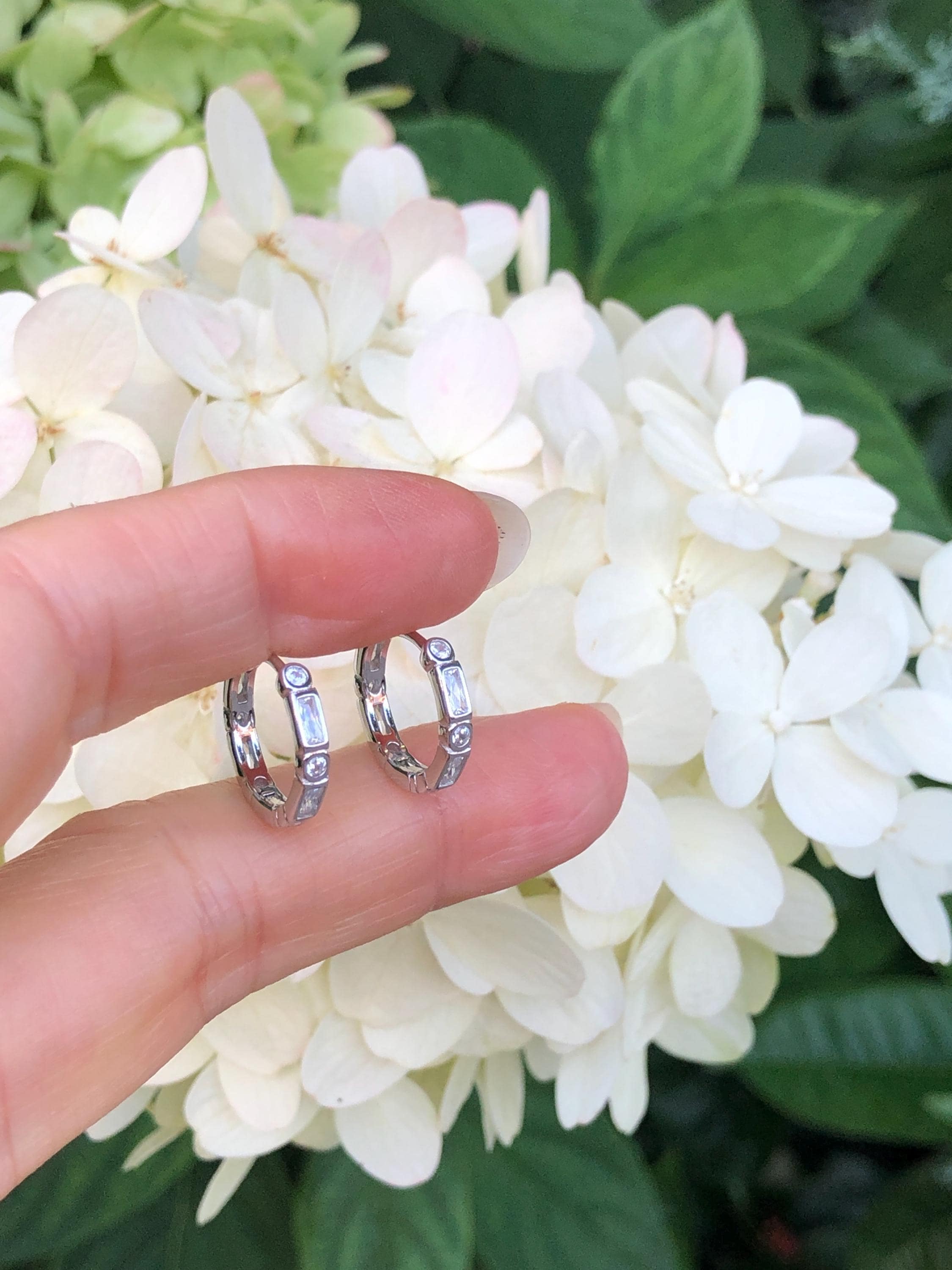 14mm/11mm x1.8mm Silver Eternity Huggie Hoop Earrings Sterling Silver 925, Cubic Zirconia, Bezel All Around Huggie Hoop for Women Girls