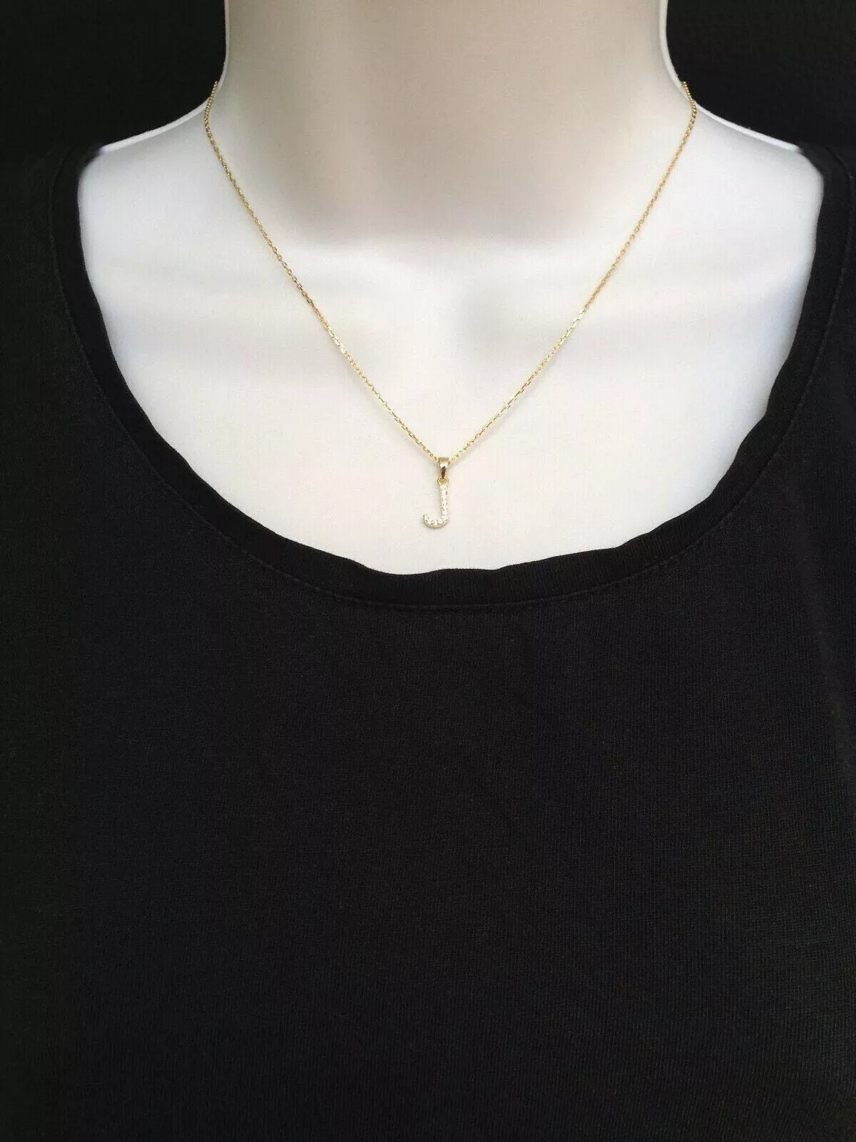 9mm Gold Initial J Necklace Sterling Silver 925, Gold Plated 9mm Gold Initial J Necklace Sterling Silver 925, Gold Plated