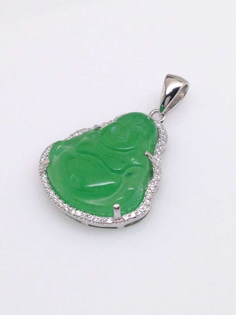 0.83in Jade Buddha Pendant 925 Sterling Silver, Cz Diamond Pendant ...