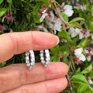17.5mm/11mm x2.9mm Silver Inside Out Hoop Earrings Sterling Silver 925, Cubic Zirconia Huggie Hoops, Small Hoops for Women Girls her