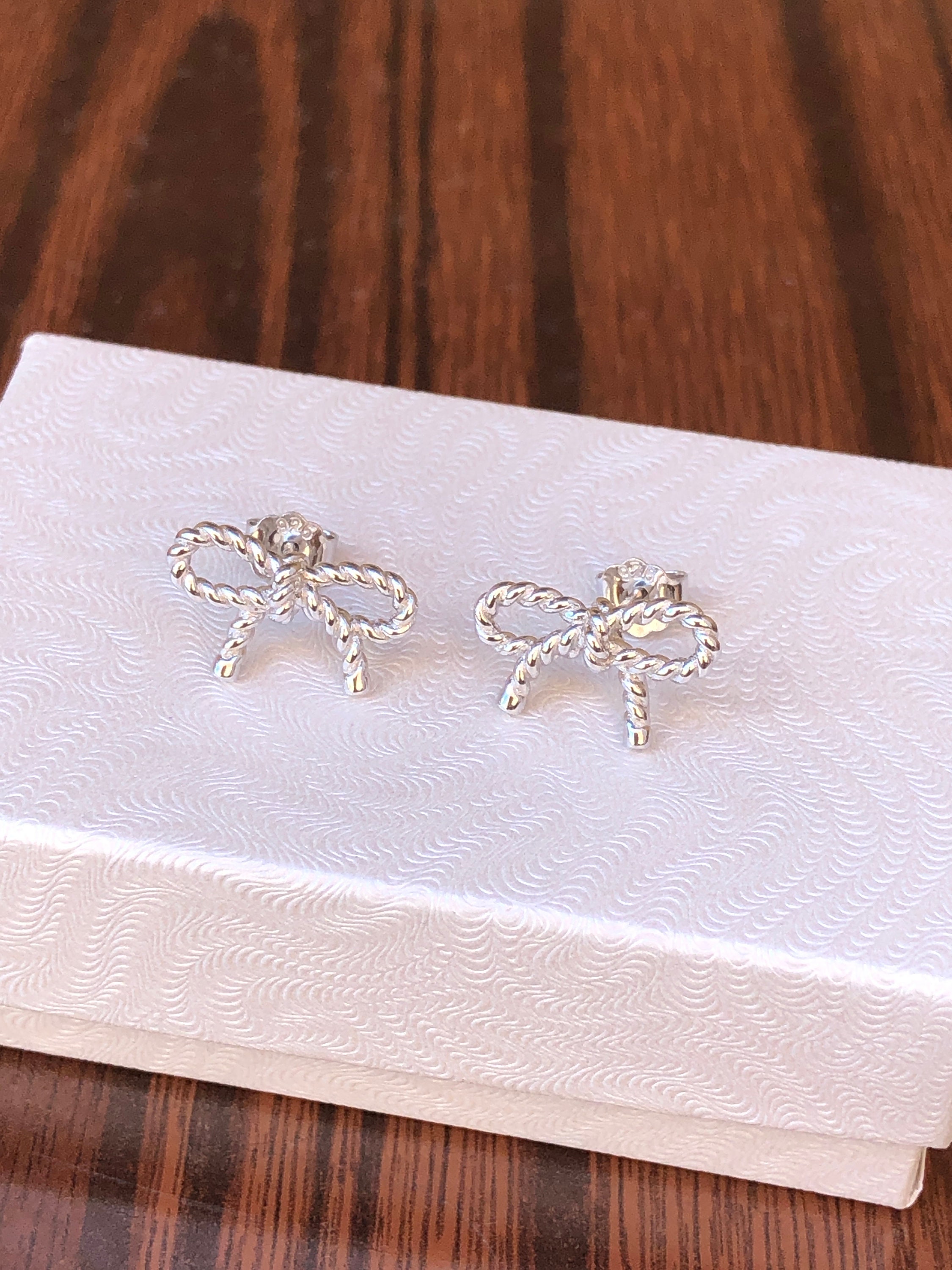 14mm/0.55in Silver Rope Bow Stud Earrings Sterling Silver 14mm/0.55in Silver Rope Bow Stud Earrings Sterling Silver