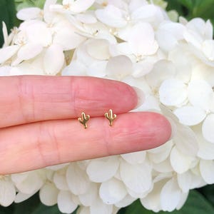 5.8mm Gold Cactus Earrings Sterling Silver 925, Gold Plated Tiny Cactus Studs, Dainty Plain Cactus Studs, Gift for Women Girls Kids