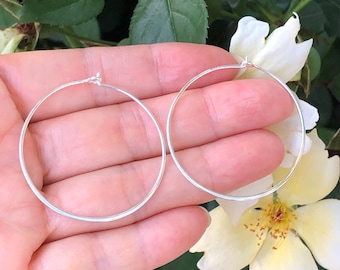 36mm/1.42in Silver Hoop Earrings Sterling Silver 925, Medium Plain Silver Hoops Women Girls, Lightweight Wire Hoops
