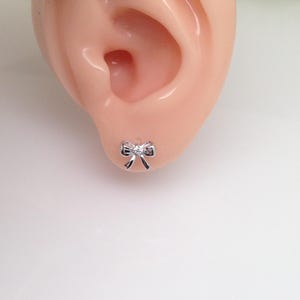 7.5mm Silver Bow Stud Earrings Sterling Silver 925, Cubic Zirconia, Bow Knot Studs, Tiny Dainty Bow Earrings, Gift for Her image 7