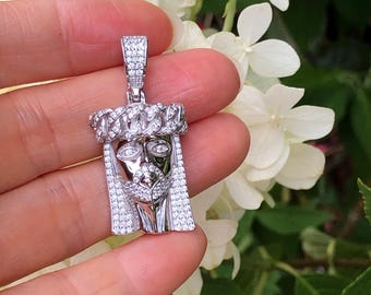 Sterling Silver Jesus Face CZ Pendant - Gift Boxed - Etsy