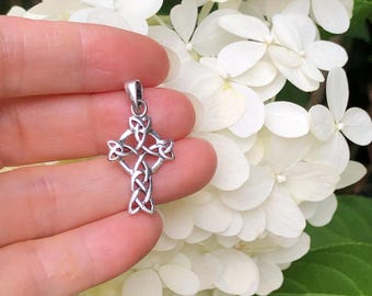 21mm/0.83in Silver Celtic Knot Cross Pendant Sterling Silver 925, Triquetra Cross Pendant for Men Women, Small Cross Pendant, 30mm/1.18"
