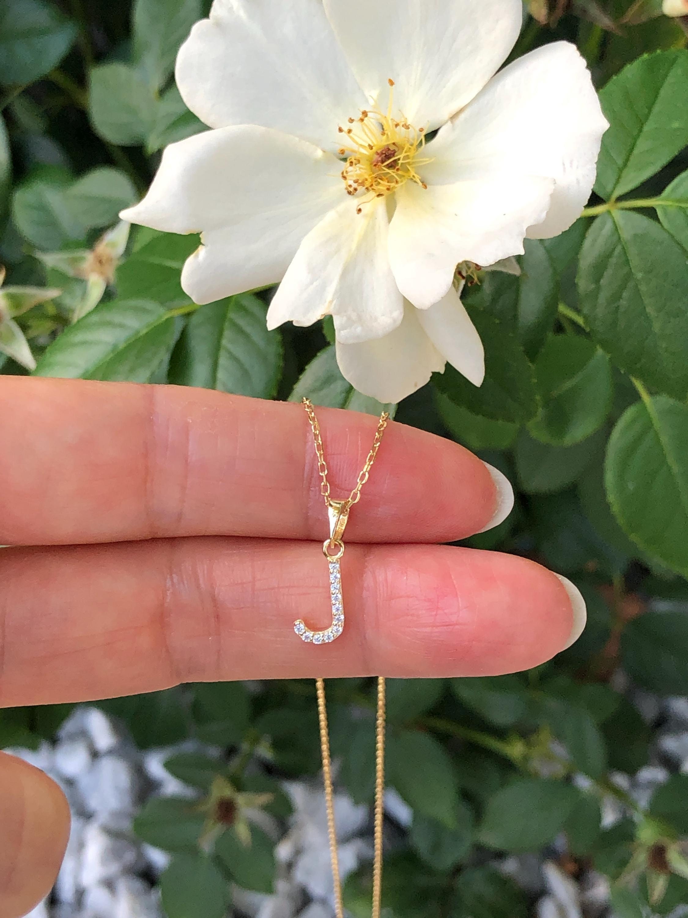 9mm Gold Initial J Necklace Sterling Silver 925, Gold Plated Dainty Initial Letter J Necklace with Cubic Zirconia for Women Girls, 16-18&quot;
