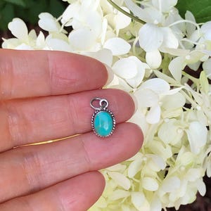9.5mm Silver Turquoise Pendant 925 Sterling Silver, Oval Turquoise Charm, Dainty Tiny Turquoise Pendant Synthetic Stone 7.5x6mm, 17mm(0.67&quot;)