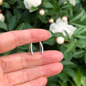 13mm x1mm Silver Bar Ear Climber Sterling Silver 925, Cubic Zirconia, Curved Bar Tiny Earrings, Pave Thin Bar Crawler Earrings