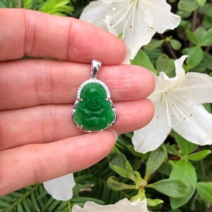 20mm/0.79in Silver Jade Buddha Pendant Sterling Silver 925, Green Jade Buddha Pendant for Men Women, Cubic Zirconia, 28mm/1.1", Synthetic