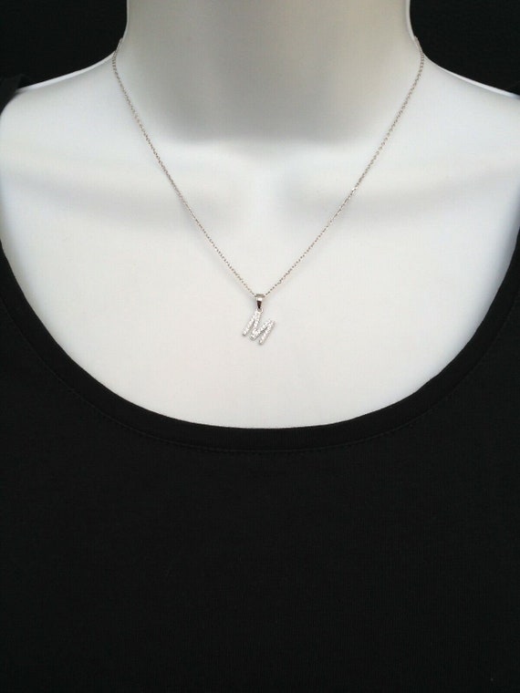 8.8mm Silver Initial M Necklace Sterling Silver 925, Cubic