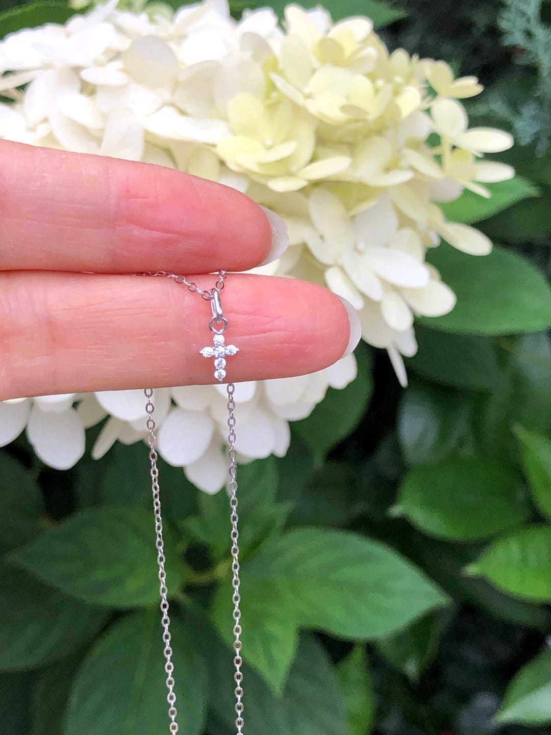 5.5mm Silver Cross Necklace Sterling Silver 925, Cubic Zirconia