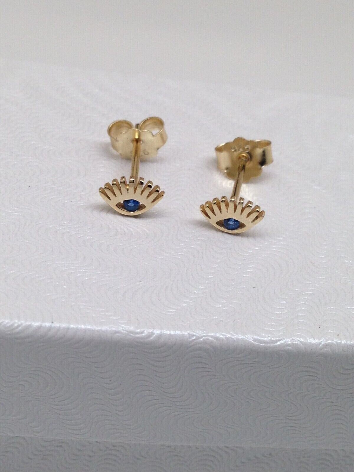 Micro Pave Diamond Blue Evil Eyes Earrings In 14K Gold | Fine Jewelry 14K Rose Gold / Pair - Foto 2